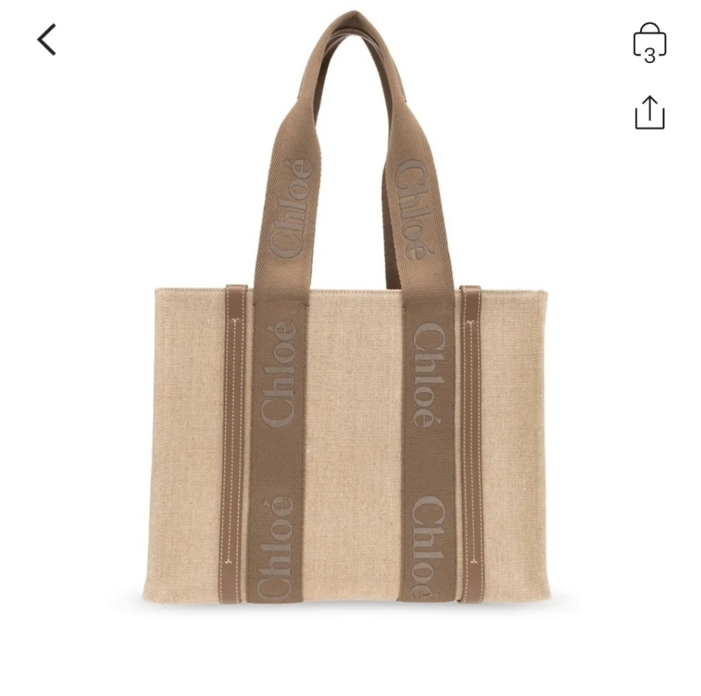Chloe Woody Medium Tote Bag with Logo Webbing in Canvas